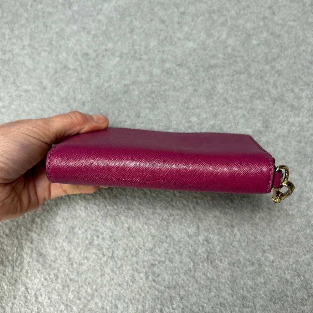 Michael Kors Plum Pink Leather Zip Around‎ Small Card Case Wallet Gold Hardware